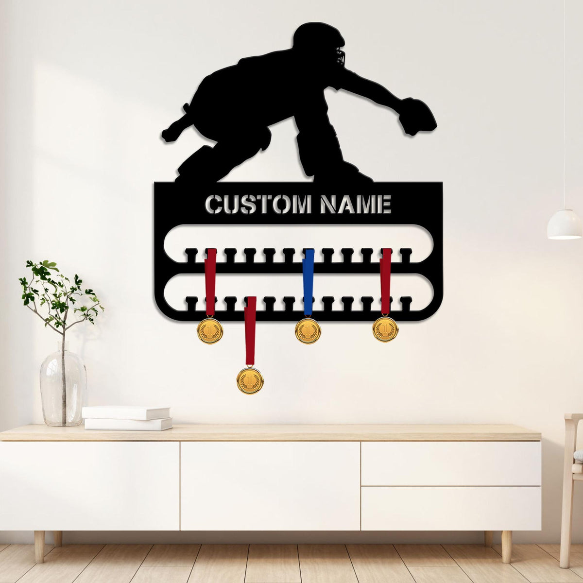 Custom Baseball Player Medal Hanger Led Light, Personalized Softball Player Name Sign Home Decor, Baseball Medal Holder Christmas Gift