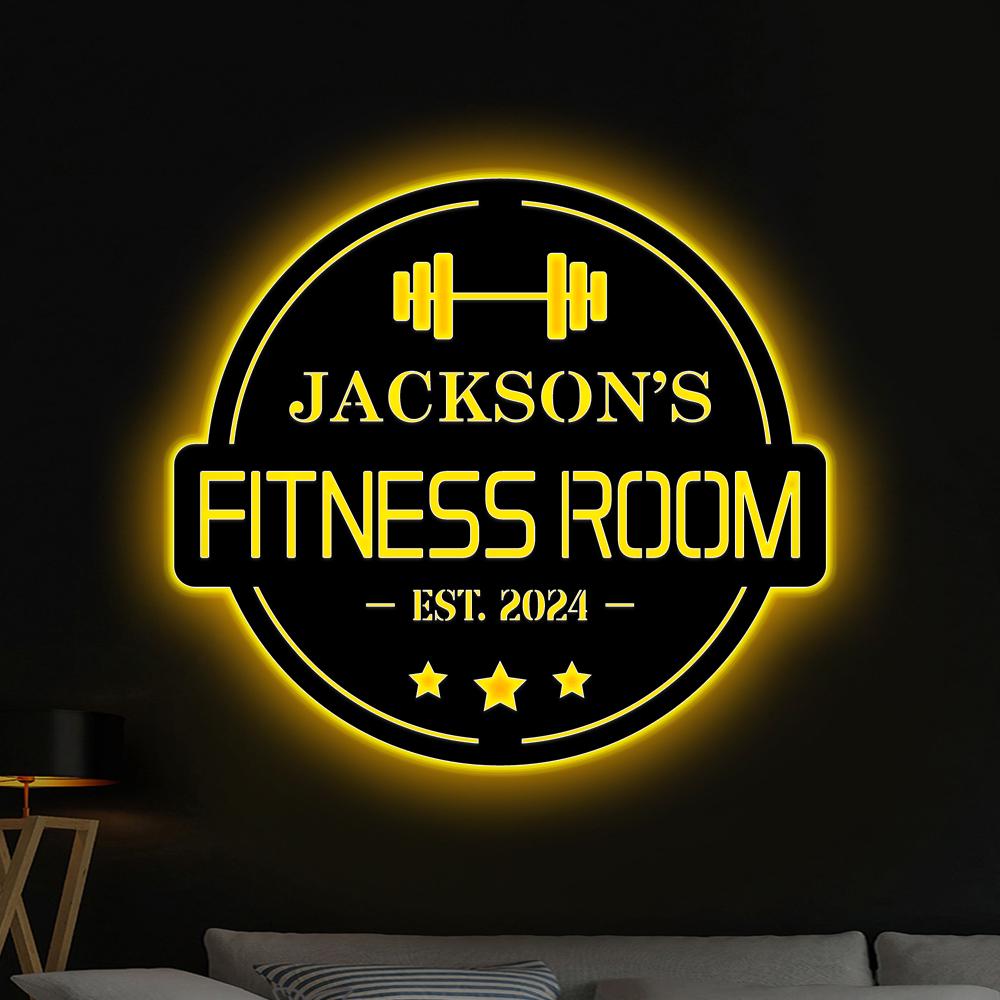 Custom Gym Metal Sign LED Lights,Powerlifting Metal Wall Art,Personalized Gym Name Signs,Cross Fit Sign, Home Fitness Room Decor,Dads Gift