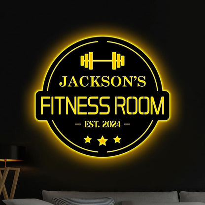 Custom Gym Metal Sign LED Lights,Powerlifting Metal Wall Art,Personalized Gym Name Signs,Cross Fit Sign, Home Fitness Room Decor,Dads Gift