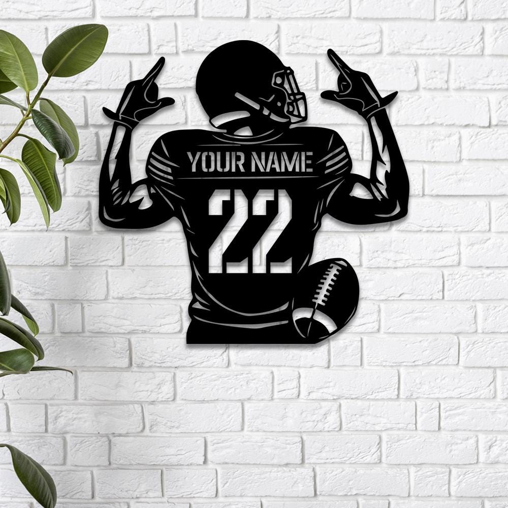 Custom US Football Player Metal Wall Art Led Lights,Personalized Football Player Name Sign Decoration For Room,Football Sign Xmas Gift