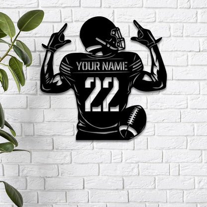 Custom US Football Player Metal Wall Art Led Lights,Personalized Football Player Name Sign Decoration For Room,Football Sign Xmas Gift