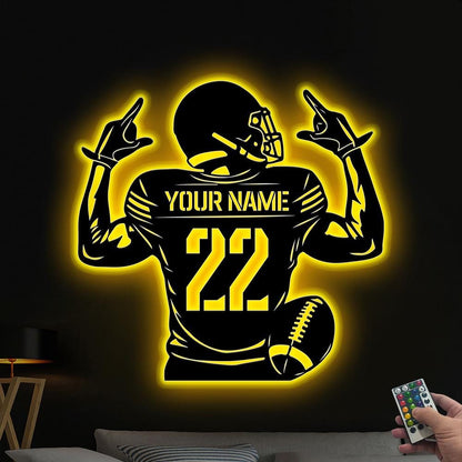 Custom US Football Player Metal Wall Art Led Lights,Personalized Football Player Name Sign Decoration For Room,Football Sign Xmas Gift