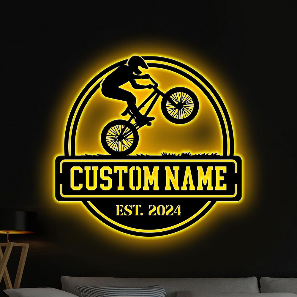 Custom BMX Bike Metal Wall Art LED Light, Personalized Road Bicycle Name Sign, Home Decor, Biker Name Sign, Biker Gift, Birthday Xmas Gift