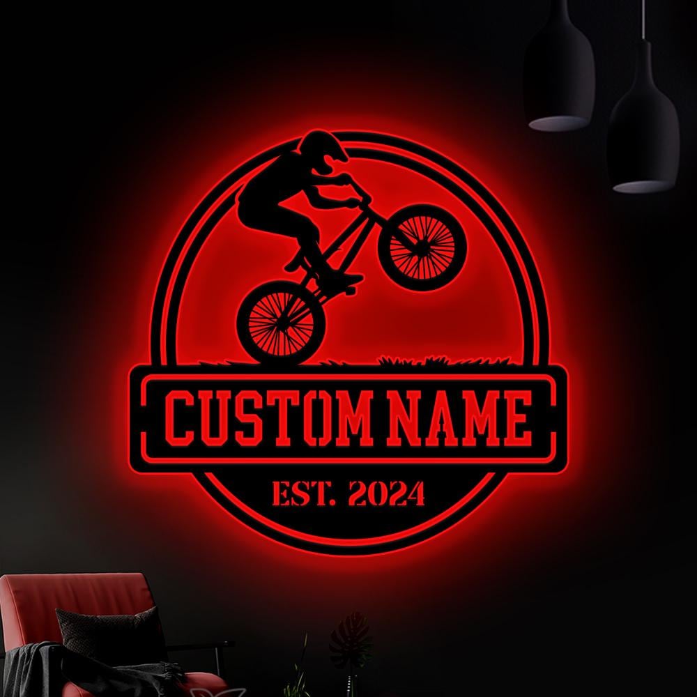 Custom BMX Bike Metal Wall Art LED Light, Personalized Road Bicycle Name Sign, Home Decor, Biker Name Sign, Biker Gift, Birthday Xmas Gift