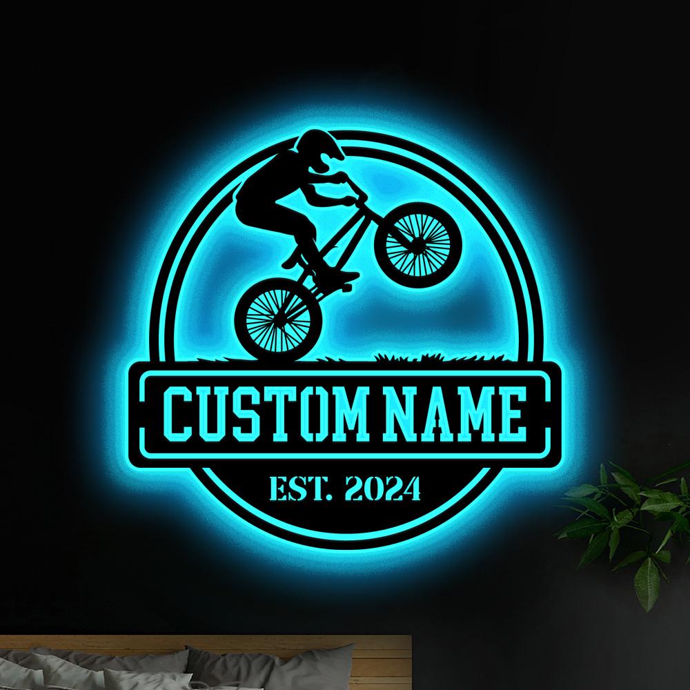 Custom BMX Bike Metal Wall Art LED Light, Personalized Road Bicycle Name Sign, Home Decor, Biker Name Sign, Biker Gift, Birthday Xmas Gift