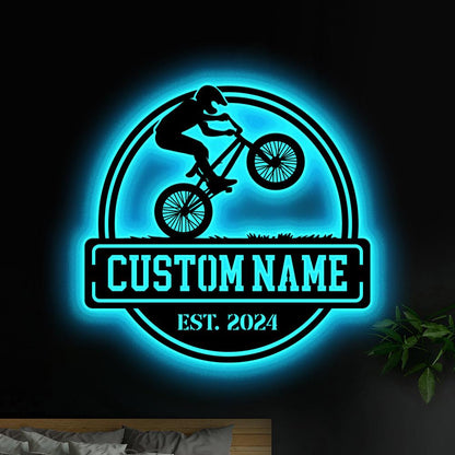 Custom BMX Bike Metal Wall Art LED Light, Personalized Road Bicycle Name Sign, Home Decor, Biker Name Sign, Biker Gift, Birthday Xmas Gift