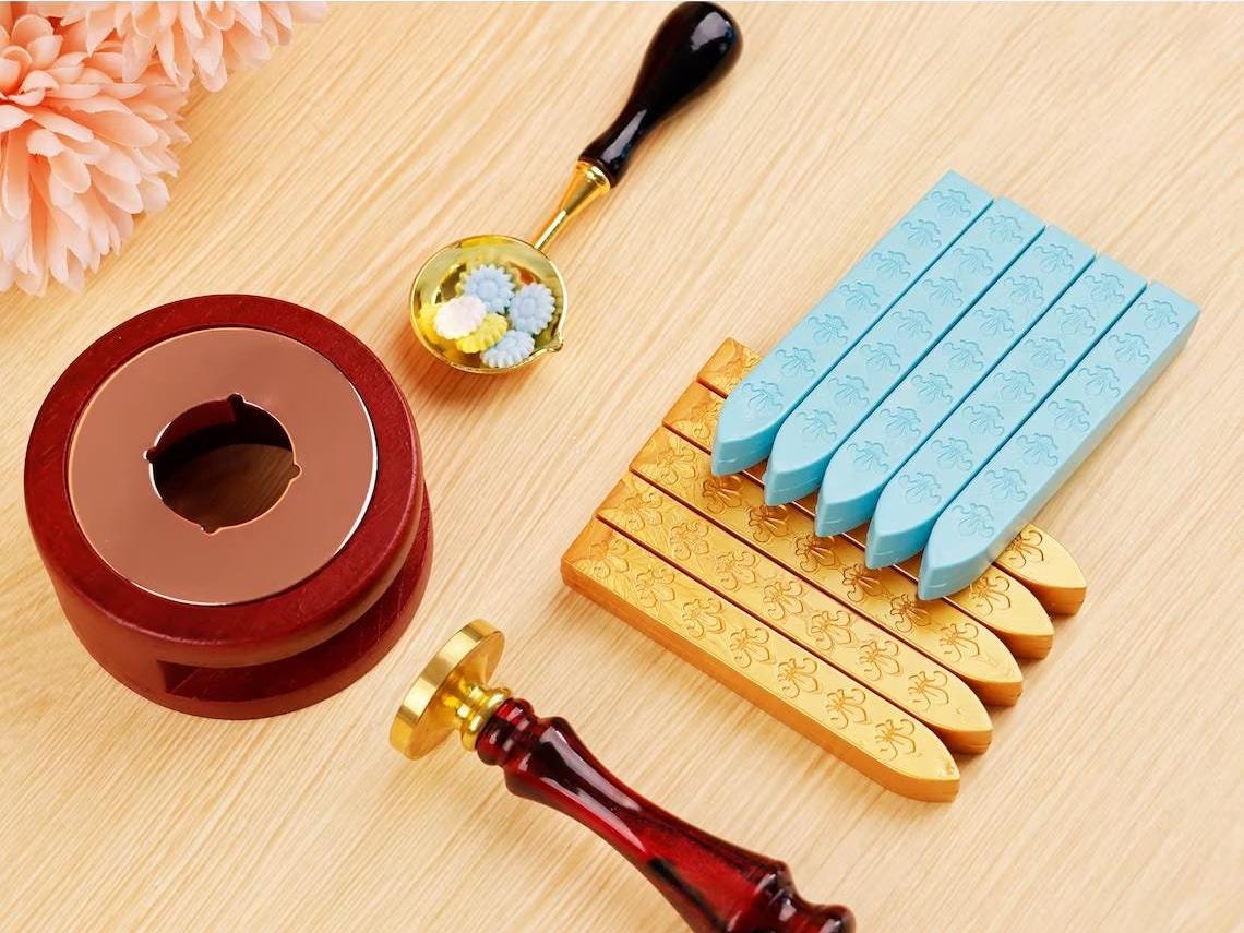 Custom Wedding Initials Wax Seal Stamp Kit - Personalized Brass Wax Stamps with Wooden Handle for gift, Custom wedding wax seal kit