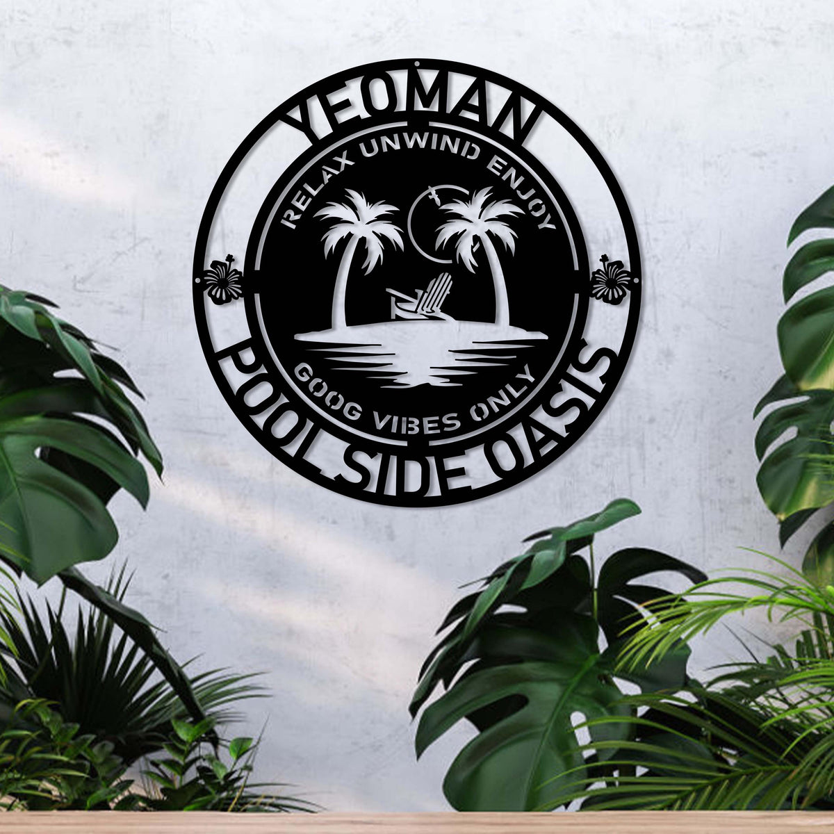 Custom Poolside Oasis Metal Wall Art Led Light Personalized Tiki Bar Name Sign Beach House Sign Patio Decor Backyard Decor Palm Tree Decor