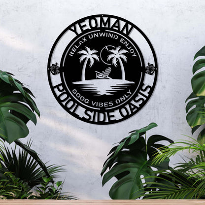 Custom Poolside Oasis Metal Wall Art Led Light Personalized Tiki Bar Name Sign Beach House Sign Patio Decor Backyard Decor Palm Tree Decor