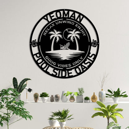 Custom Poolside Oasis Metal Wall Art Led Light Personalized Tiki Bar Name Sign Beach House Sign Patio Decor Backyard Decor Palm Tree Decor