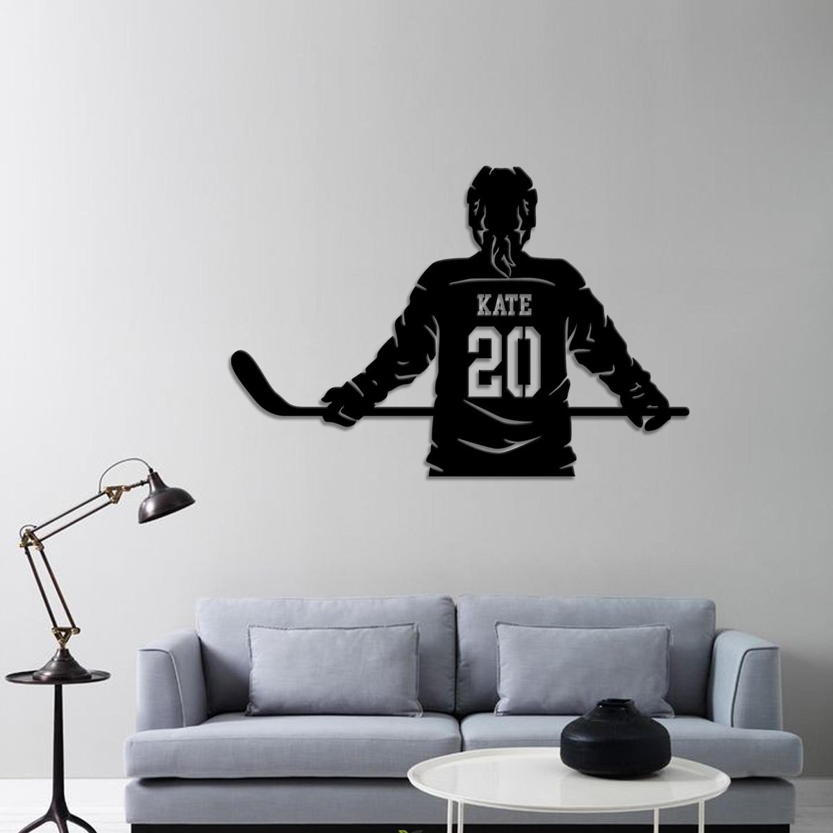 Custom Metal Girl Hockey Sign LED Light, Personalized Hockey Name & Number Hockey Metal Wall Art, Hockey Player Gifts,Gift For her,Xmas Gift