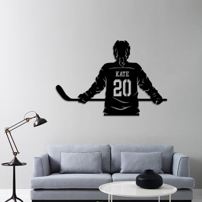 Custom Metal Girl Hockey Sign LED Light, Personalized Hockey Name & Number Hockey Metal Wall Art, Hockey Player Gifts,Gift For her,Xmas Gift