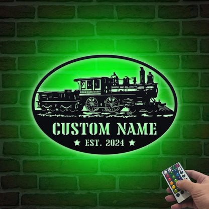 Personalized Train Metal Sign with Led Lights, Custom Railroad Sign Metal, Railroad Decor, Train Driver Gift, Man Cave Decor, Gifts for Him