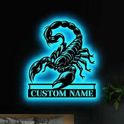 Custom Scorpion Metal Wall Art LED Light, Personalized Scorpion Name Sign, Scorpion Metal Sign Kid Nursery Decor Birthday Gift Xmas Gift