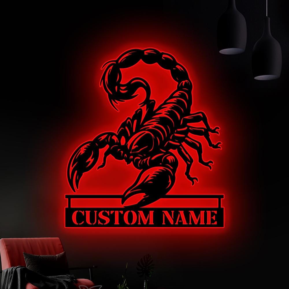 Custom Scorpion Metal Wall Art LED Light, Personalized Scorpion Name Sign, Scorpion Metal Sign Kid Nursery Decor Birthday Gift Xmas Gift