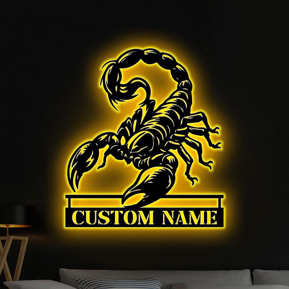 Custom Scorpion Metal Wall Art LED Light, Personalized Scorpion Name Sign, Scorpion Metal Sign Kid Nursery Decor Birthday Gift Xmas Gift