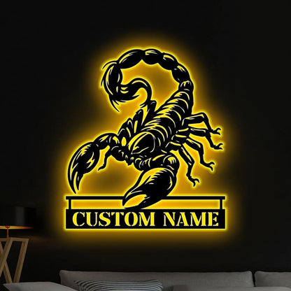 Custom Scorpion Metal Wall Art LED Light, Personalized Scorpion Name Sign, Scorpion Metal Sign Kid Nursery Decor Birthday Gift Xmas Gift