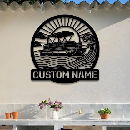 Personalized Pontoon Metal Sign With LED, Pontoon Boat, Metal Decor Wall Art, Job Gift, Anniversary Gift, Outdoor Patio Sign, Gift For Dad