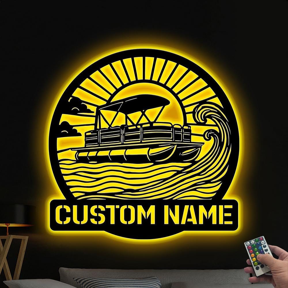 Personalized Pontoon Metal Sign With LED, Pontoon Boat, Metal Decor Wall Art, Job Gift, Anniversary Gift, Outdoor Patio Sign, Gift For Dad