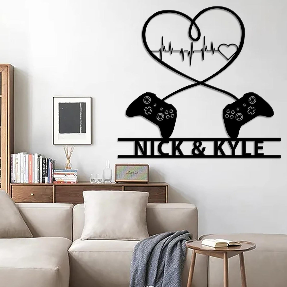 Personalized Gaming Couple Metal sign LED lights, Heart Game Controller, Gifts for Couple, Video game Custom Name Metal wall art, Game Room