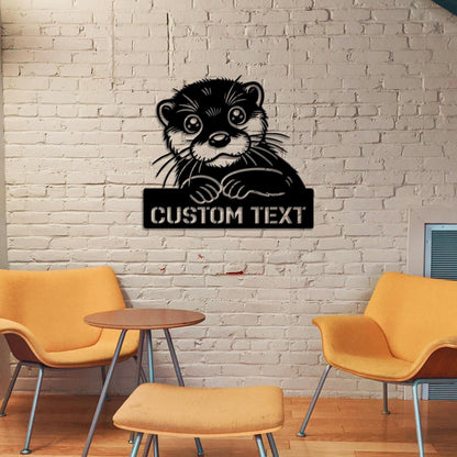 Personalized Peeking Otter Metal Wall Art LED Light - Custom Peekaboo Name Sign Home Decor - Ideal for Home Decor & Gift, Gift for dad Xmas