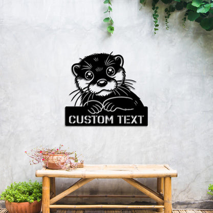 Personalized Peeking Otter Metal Wall Art LED Light - Custom Peekaboo Name Sign Home Decor - Ideal for Home Decor & Gift, Gift for dad Xmas