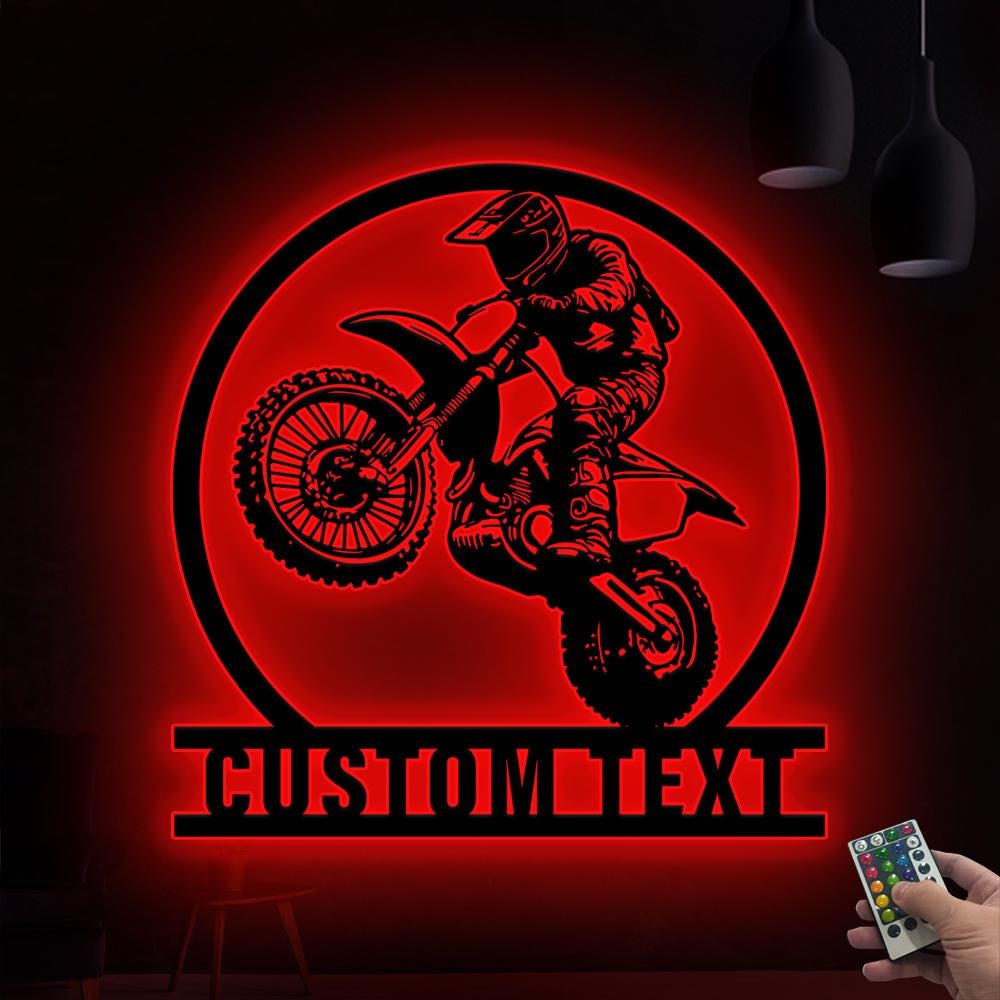 Custom Motocross Metal Sign LED Lights, Motocross Dirt Bike Wall Art, Biker Name Sign, Motorcycle Decor, Gift for Dad Motocross Lover Gift