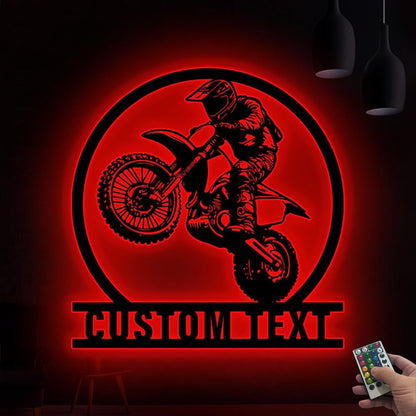 Custom Motocross Metal Sign LED Lights, Motocross Dirt Bike Wall Art, Biker Name Sign, Motorcycle Decor, Gift for Dad Motocross Lover Gift