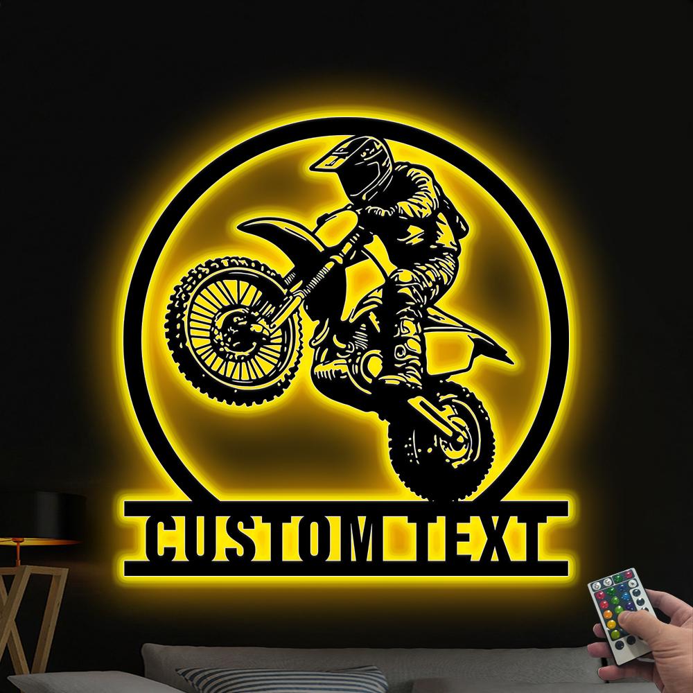Custom Motocross Metal Sign LED Lights, Motocross Dirt Bike Wall Art, Biker Name Sign, Motorcycle Decor, Gift for Dad Motocross Lover Gift