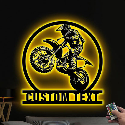 Custom Motocross Metal Sign LED Lights, Motocross Dirt Bike Wall Art, Biker Name Sign, Motorcycle Decor, Gift for Dad Motocross Lover Gift