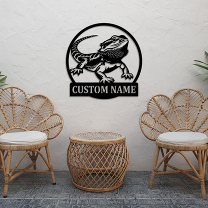 Personalized Bearded Dragon Metal Sign Wall Art With LED Light, Bearded Dragon Name Sign Decoration For Room, Bearded Dragon Metal LED Decor