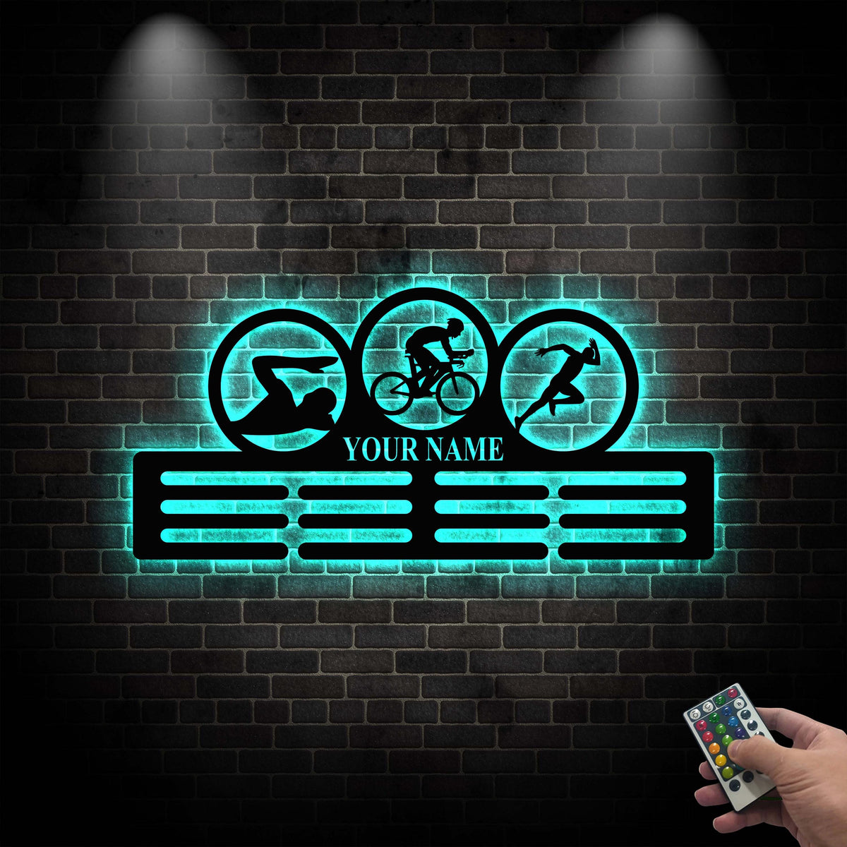 Custom Triathlon Medal Holder LED Light, Personalized Triathlon Player Name Medal Hanger, Triathlon Medal Display Awards Sign, Xmas Gift