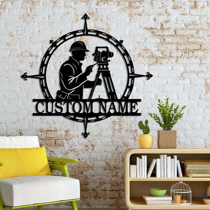 Personalized Surveyor Engineer Metal Wall Art LED Lights, Custom Geodetic Device Name Sign, Home Decor Construction Equipment Builder Gift