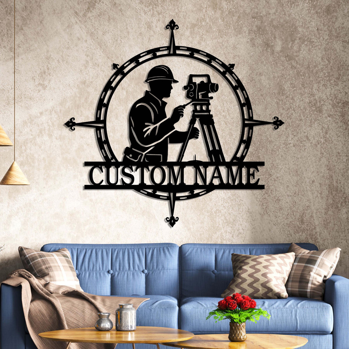 Personalized Surveyor Engineer Metal Wall Art LED Lights, Custom Geodetic Device Name Sign, Home Decor Construction Equipment Builder Gift