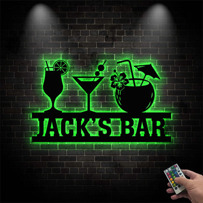 Personalized Tiki Bar Sign with Led Light, Bar Metal Wall Decor Led Lights Drink Bar Sign Custom Family Name Sign, Bar Decor Beer Xmas Gift