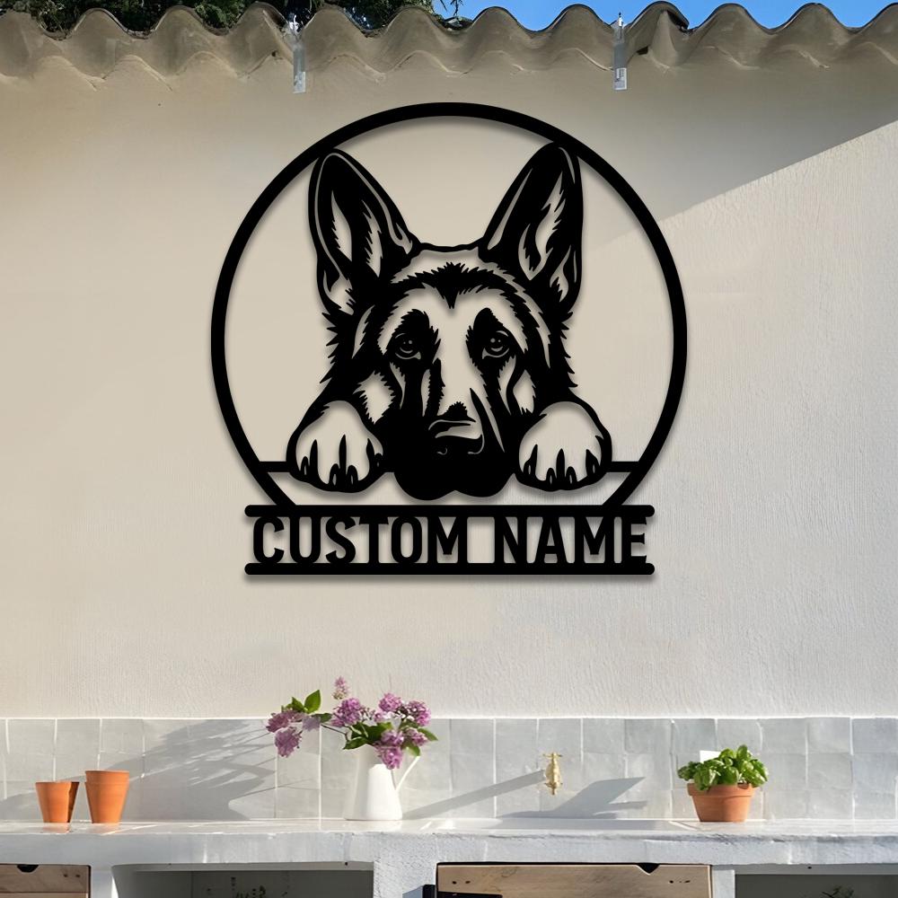 Personalized German Shepherd Metal Wall Art LED Light Custom Dog Lover Name Sign Home Decor Kid Nursery DecorPet Memorial Birthday Xmas Gift