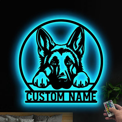 Personalized German Shepherd Metal Wall Art LED Light Custom Dog Lover Name Sign Home Decor Kid Nursery DecorPet Memorial Birthday Xmas Gift