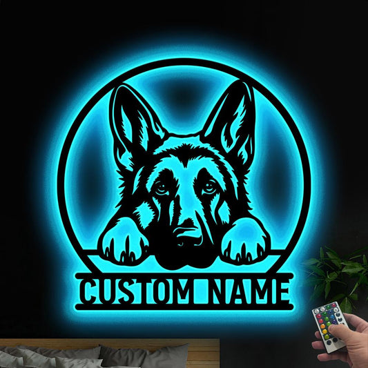 Personalized German Shepherd Metal Wall Art LED Light Custom Dog Lover Name Sign Home Decor Kid Nursery DecorPet Memorial Birthday Xmas Gift