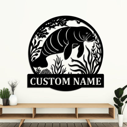 Personalized Manatee Metal Wall Art LED Lights, Custom Manatee Name Sign, Home Decor Kid Nursery Decor Beach House Decor, Birthday Xmas Gift