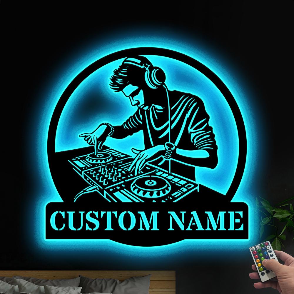 Personalized DJ Metal Sign with Led Lights, Christmas Gifts For DJ, Custom DJ Gifts, Deejay Metal Sign Room Decor, Club Decor Metal Wall Art