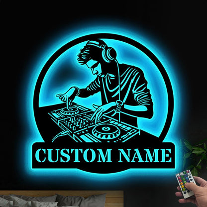 Personalized DJ Metal Sign with Led Lights, Christmas Gifts For DJ, Custom DJ Gifts, Deejay Metal Sign Room Decor, Club Decor Metal Wall Art
