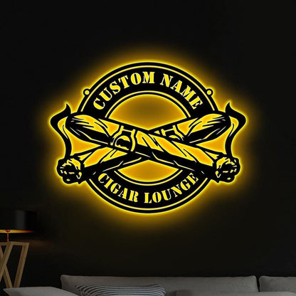 Personalized Cigar Lounge Metal Wall Art LED Lights Custom Smoking Cigar Name Sign Home Decor Lounge Decor Man Cave Decor Birthday Dad Gifts