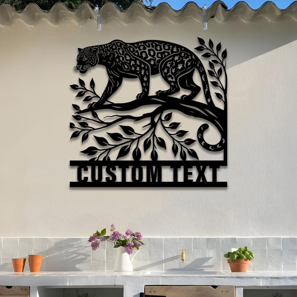 Personalized Jaguar Metal Wall Art LED Light Custom Wild Animal Lover Name Sign Home Decor Kid Nursery Decoration Christmas Birthday Gift
