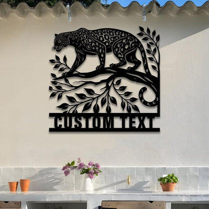 Personalized Jaguar Metal Wall Art LED Light Custom Wild Animal Lover Name Sign Home Decor Kid Nursery Decoration Christmas Birthday Gift