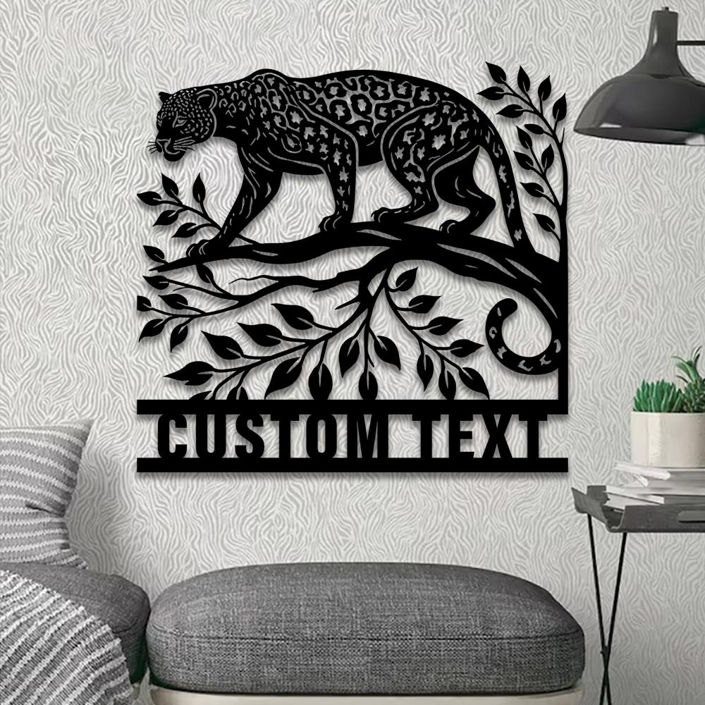 Personalized Jaguar Metal Wall Art LED Light Custom Wild Animal Lover Name Sign Home Decor Kid Nursery Decoration Christmas Birthday Gift