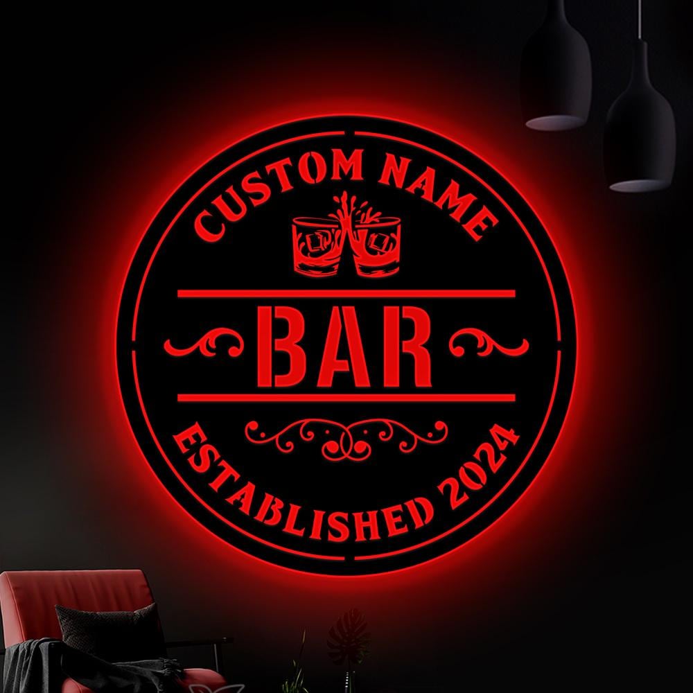 Personalized Bar Sign With LED Lights, Custom Bar Metal Wall Art, Bar Decor, Custom Pub Sign,Man Cave Decor,Outdoor Patio Sign,Outdoor Decor