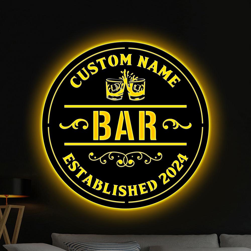 Personalized Bar Sign With LED Lights, Custom Bar Metal Wall Art, Bar Decor, Custom Pub Sign,Man Cave Decor,Outdoor Patio Sign,Outdoor Decor