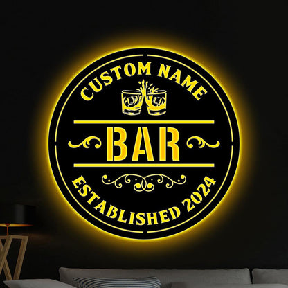 Personalized Bar Sign With LED Lights, Custom Bar Metal Wall Art, Bar Decor, Custom Pub Sign,Man Cave Decor,Outdoor Patio Sign,Outdoor Decor