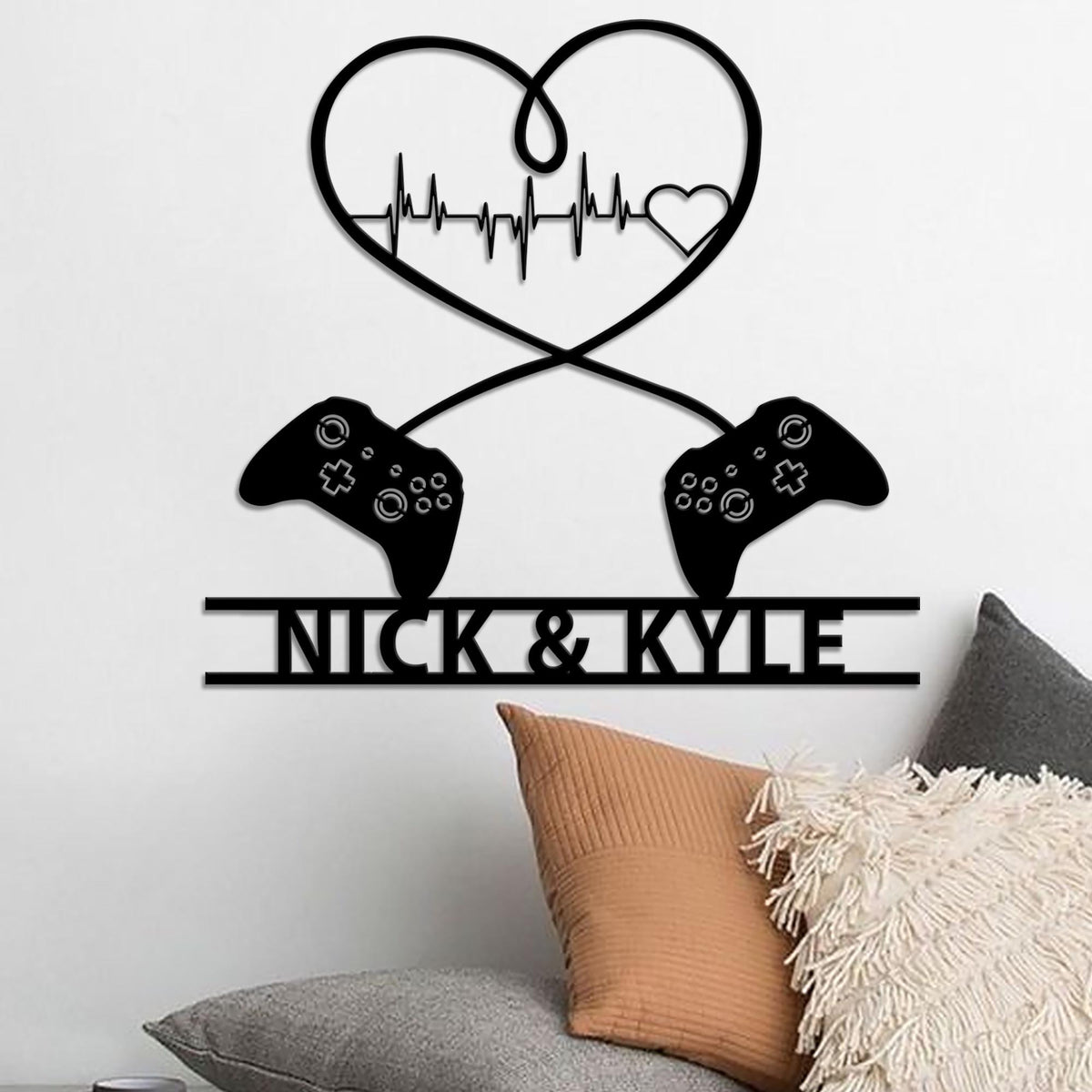 Personalized Gaming Couple Metal sign LED lights, Heart Game Controller, Gifts for Couple, Video game Custom Name Metal wall art, Game Room