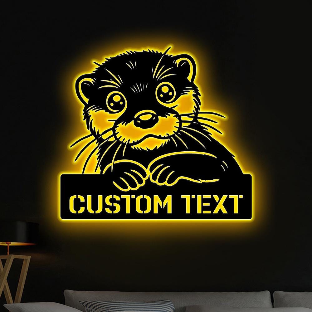 Personalized Peeking Otter Metal Wall Art LED Light - Custom Peekaboo Name Sign Home Decor - Ideal for Home Decor & Gift, Gift for dad Xmas